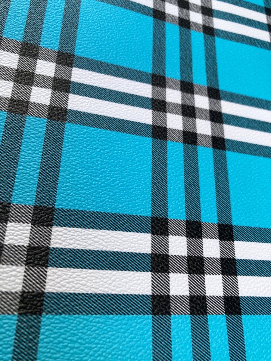 Blue Check Custom Handmade Burberry Faux Leather Fabric for DIY Arts and Crafts - mingfabricstore