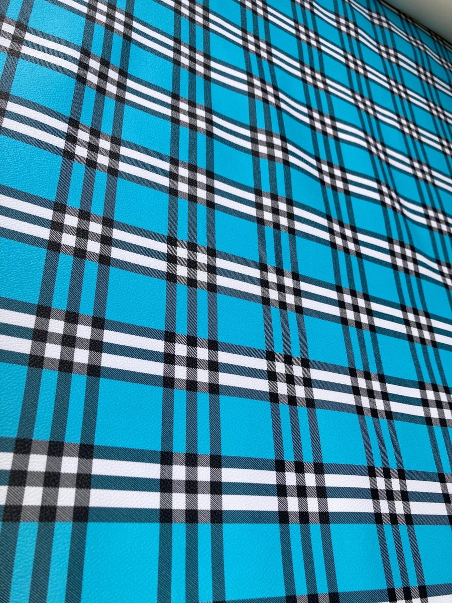 Blue Check Custom Handmade Burberry Faux Leather Fabric for DIY Arts and Crafts - mingfabricstore