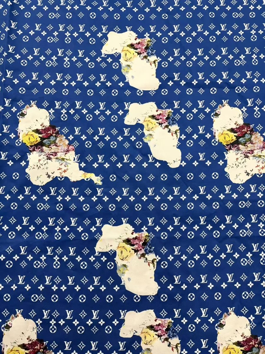 Blue Cotton Louis Vuitton LV Flower Designer Fabric for DIY Sewing Crafts Projects - mingfabricstore