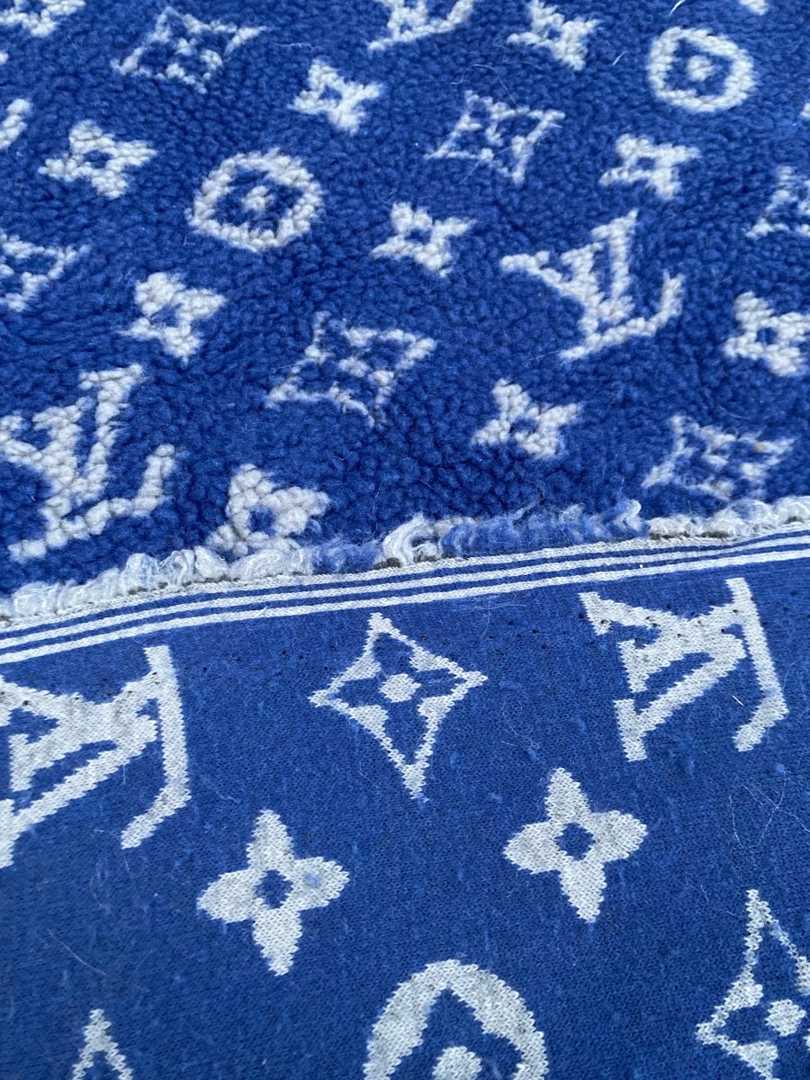 Blue Furry Cozy LV Teddy Flannel Fleece Fabric - mingfabricstore