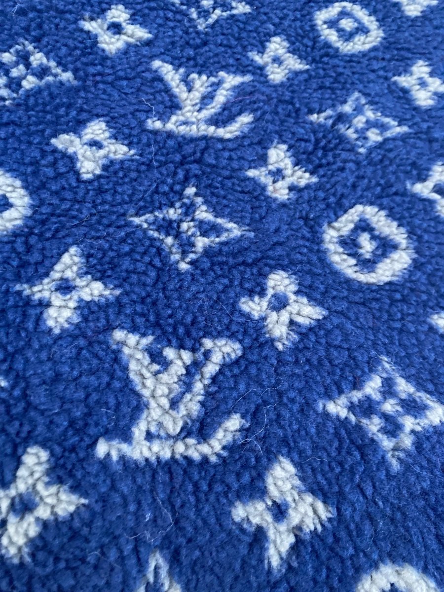 Blue Furry Cozy LV Teddy Flannel Fleece Fabric - mingfabricstore