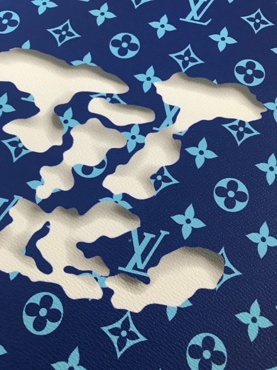 Blue LV Cloud Pattern Faux Leather Fabric for Bag and Shoe Custom by Yard - mingfabricstore