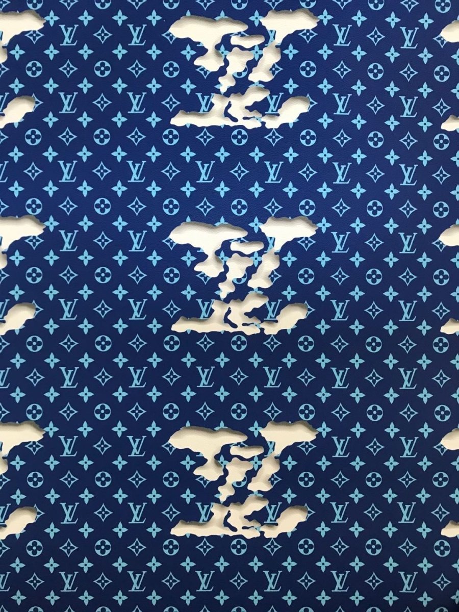 Blue LV Cloud Pattern Faux Leather Fabric for Bag and Shoe Custom by Yard - mingfabricstore