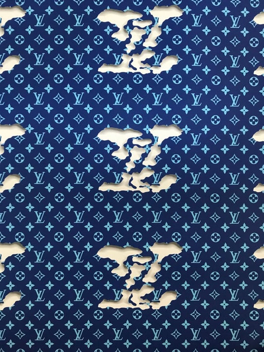 Blue LV Cloud Pattern Faux Leather Fabric for Bag and Shoe Custom by Yard - mingfabricstore