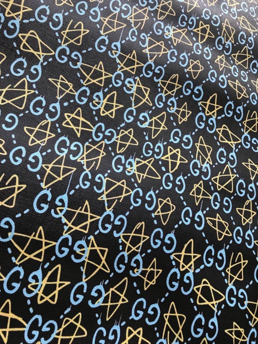 Blue Star Gucci Faux Leather Fabric - mingfabricstore