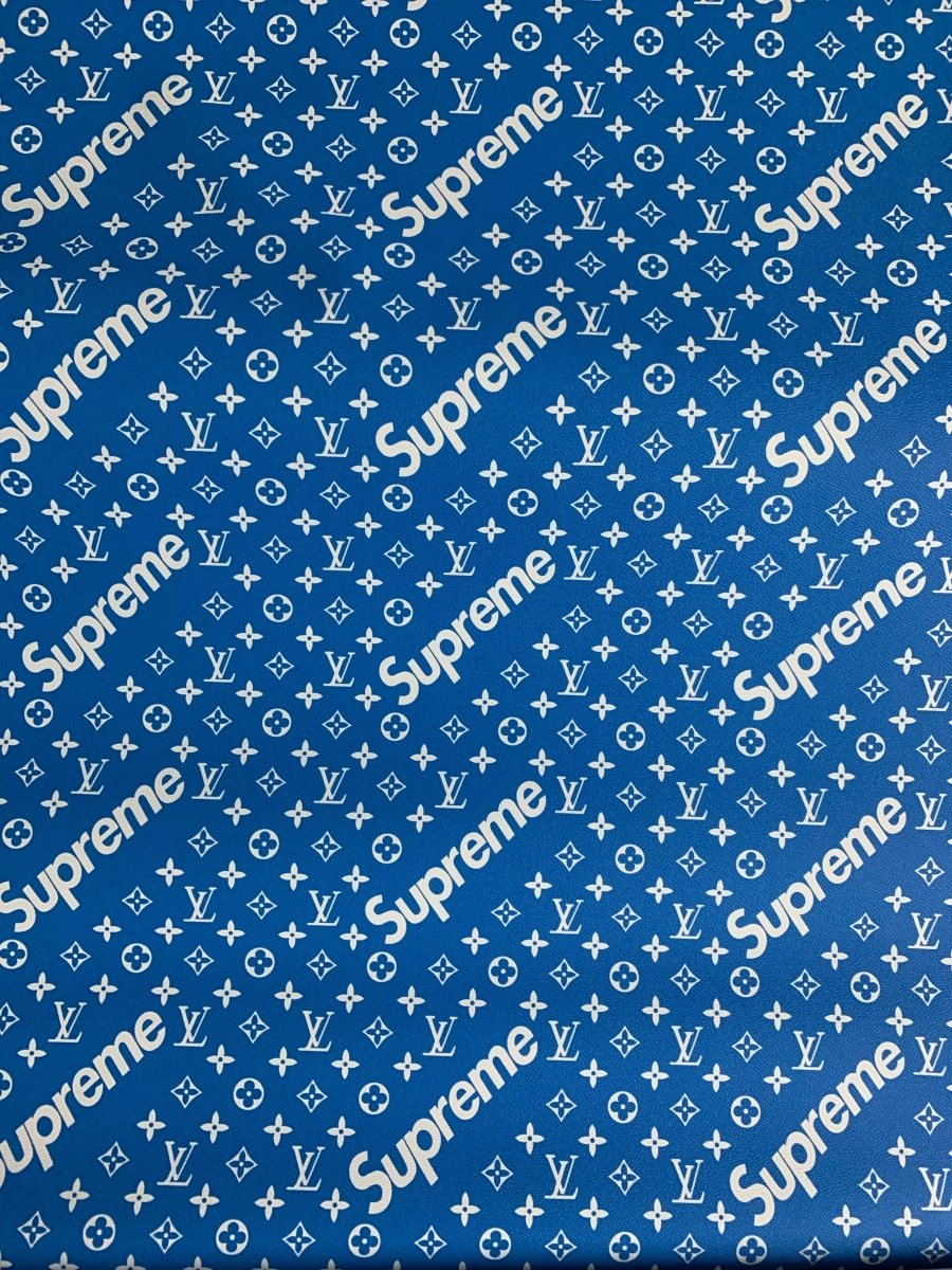 Blue Supreme Faux Leather Fabric for Fashion Custom Sneakers Car Upholstery - mingfabricstore