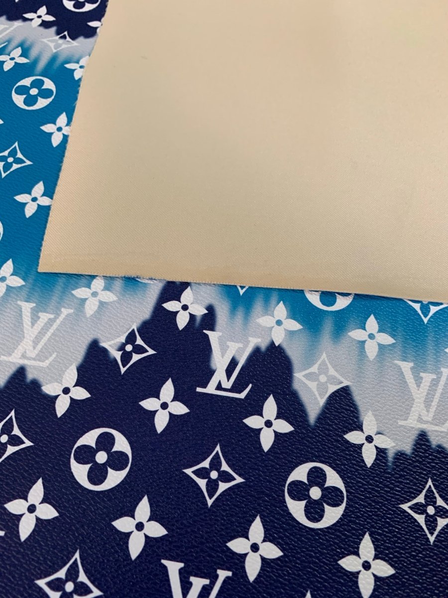 Blue Watercolor Normal Size LV Faux Leather Fabric for Custom Handmade Crafts - mingfabricstore