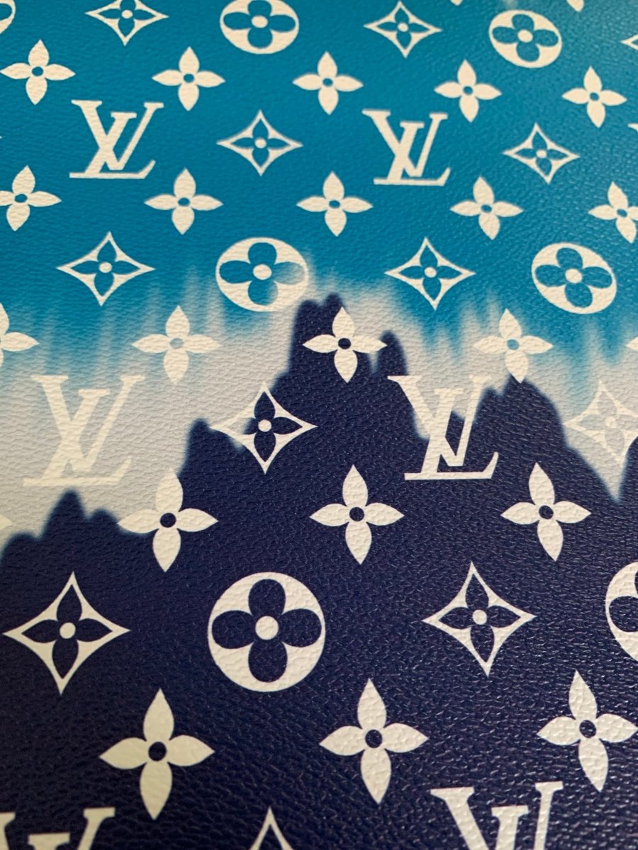 Blue Watercolor Normal Size LV Faux Leather Fabric for Custom Handmade Crafts - mingfabricstore