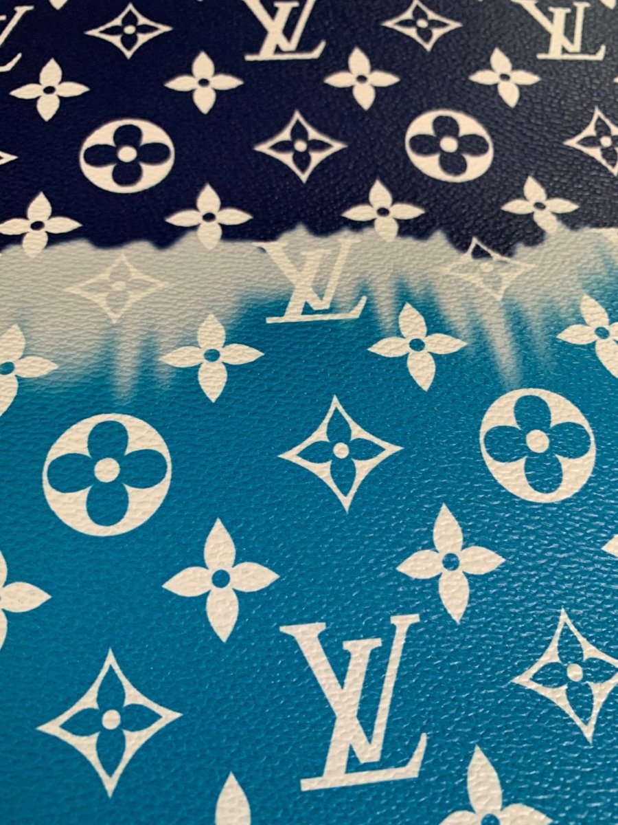 Blue Watercolor Normal Size LV Faux Leather Fabric for Custom Handmade Crafts - mingfabricstore