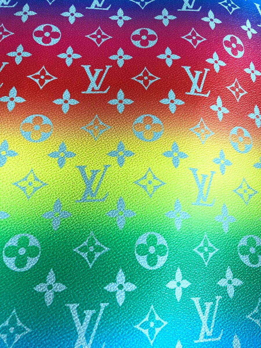 Bright Color Rainbow LV Faux Leather Fabric for Custom - mingfabricstore