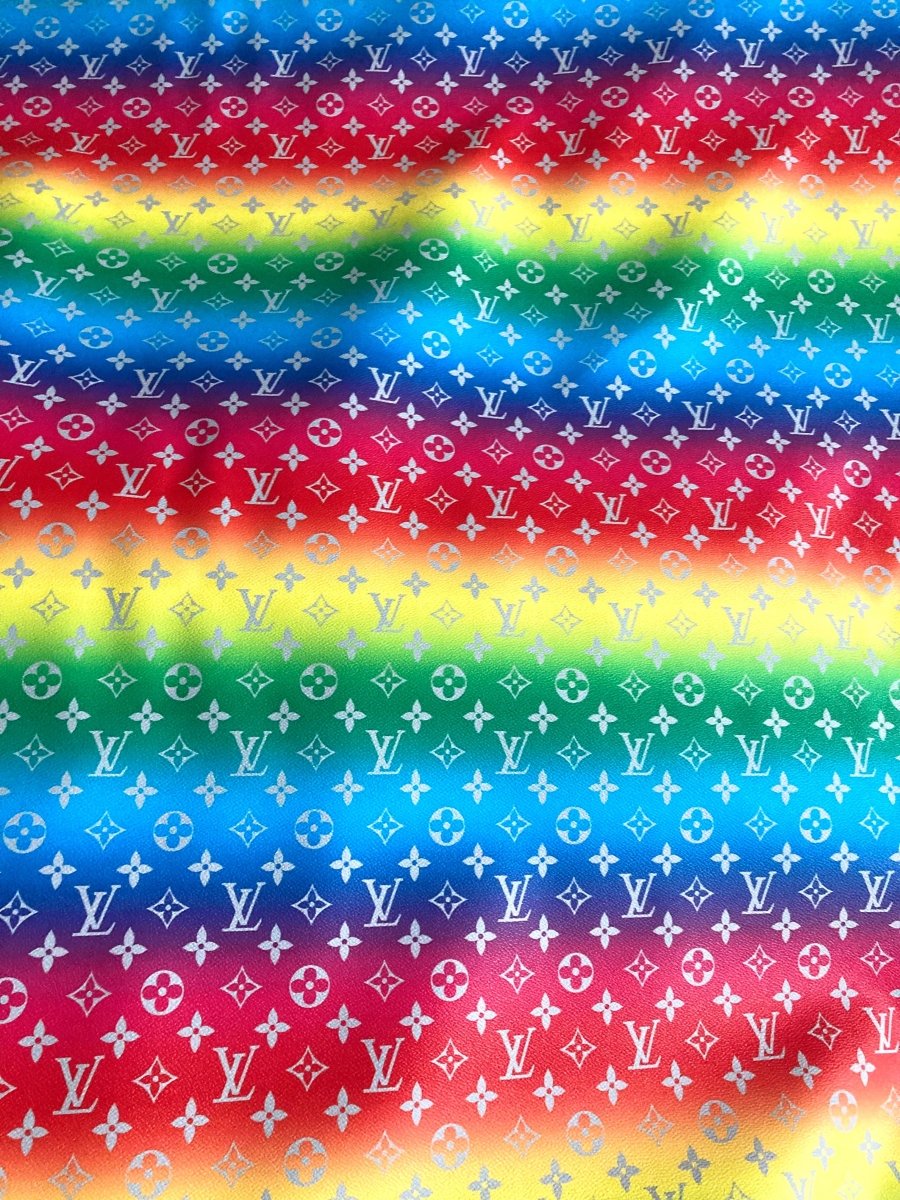 Bright Color Rainbow LV Faux Leather Fabric for Custom - mingfabricstore