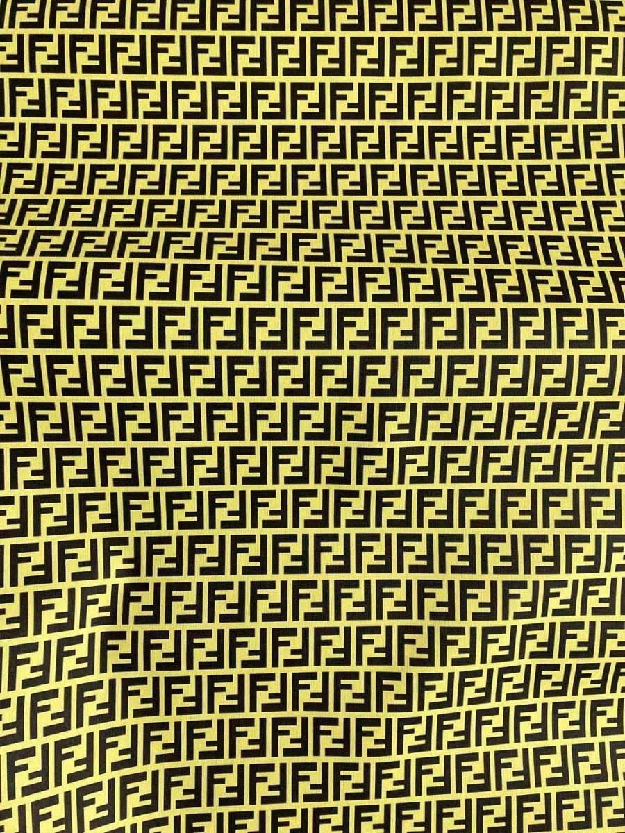 Bright Yellow Fendi FF Vinyl Faux Leather for Custom Shoe Car Upholstery - mingfabricstore