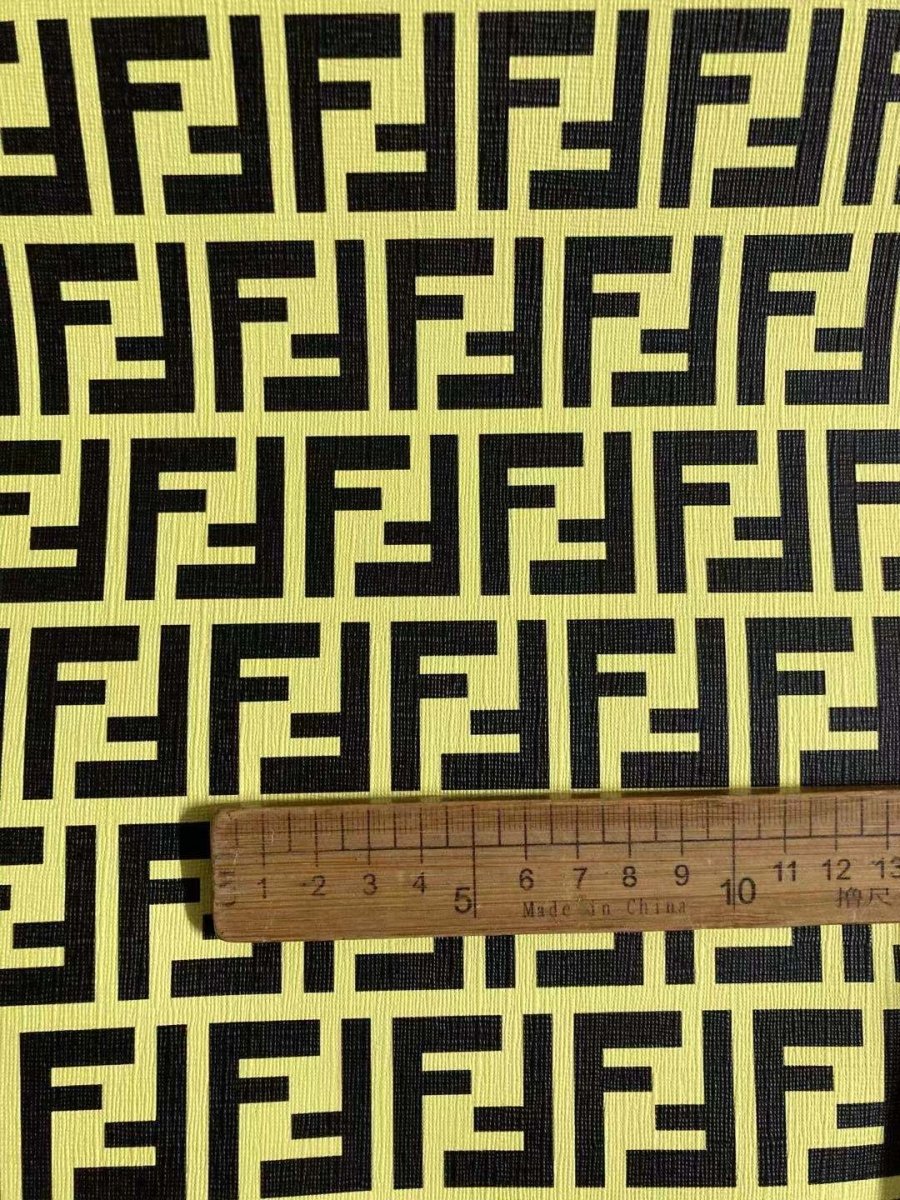 Bright Yellow Fendi FF Vinyl Faux Leather for Custom Shoe Car Upholstery - mingfabricstore