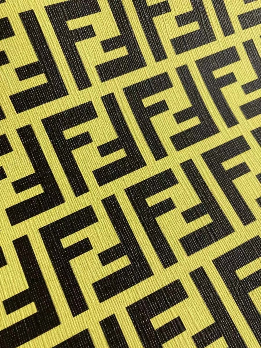 Bright Yellow Fendi FF Vinyl Faux Leather for Custom Shoe Car Upholstery - mingfabricstore