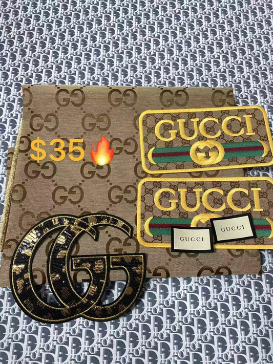 Brown Gucci Jacquard Fabric Gucci Patches Tag Label Bundle Sale - mingfabricstore