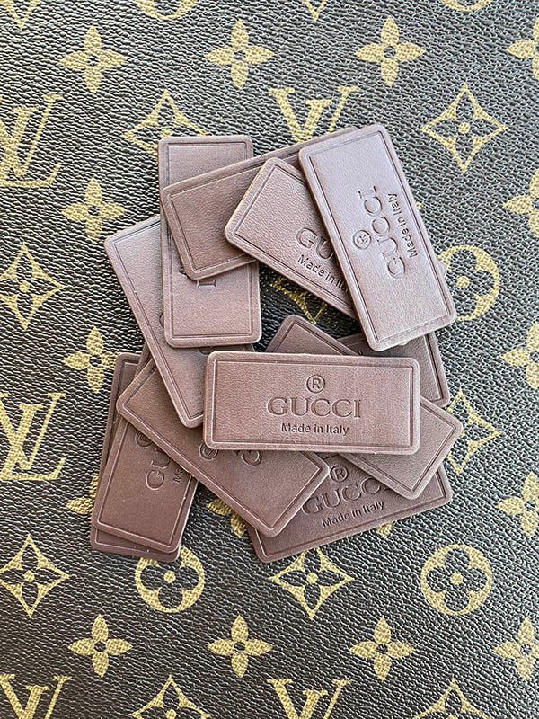 Brown Gucci Label Badge Authentic Leather Handmade Accessory - mingfabricstore