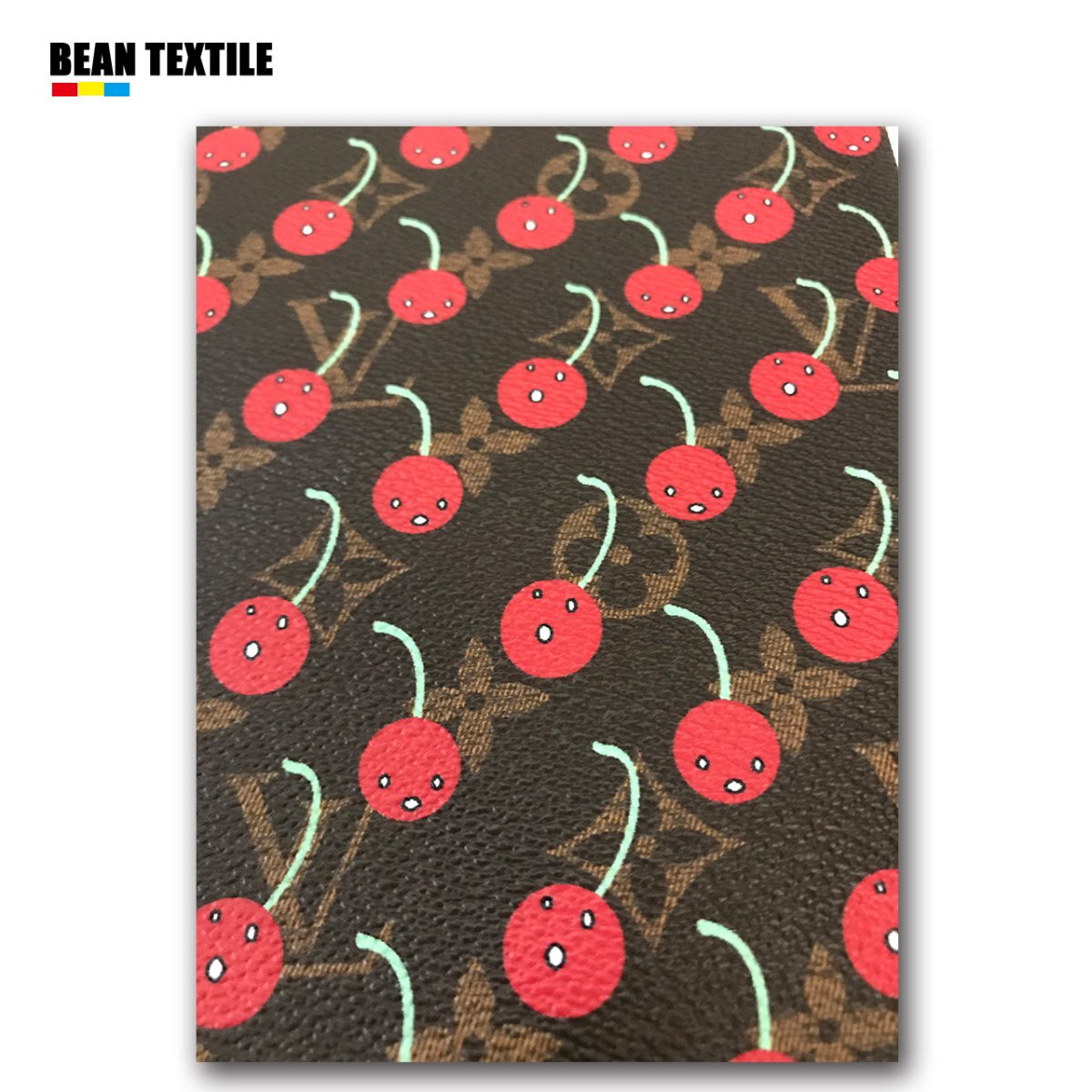 Brown LV faux vinyl leather cherry Louis Vuitton fabric for bag - mingfabricstore