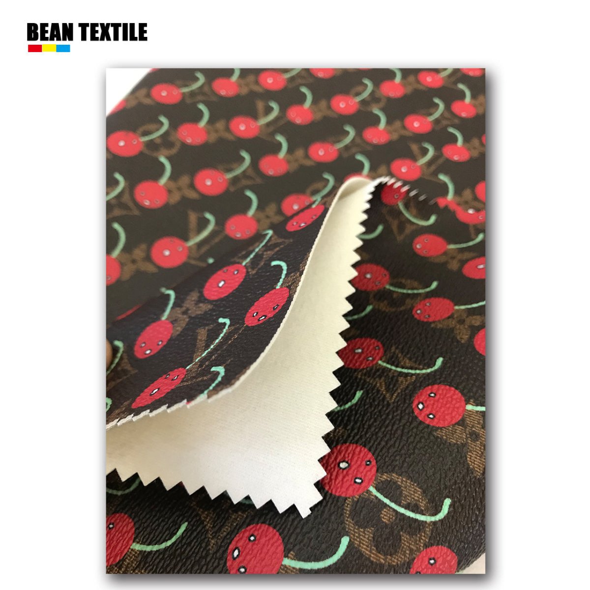 Brown LV faux vinyl leather cherry Louis Vuitton fabric for bag - mingfabricstore