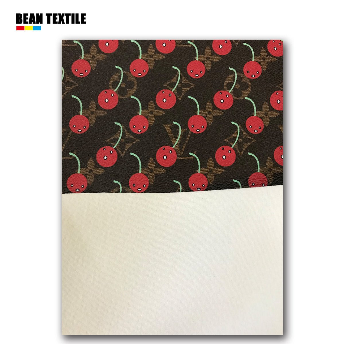 Brown LV faux vinyl leather cherry Louis Vuitton fabric for bag - mingfabricstore