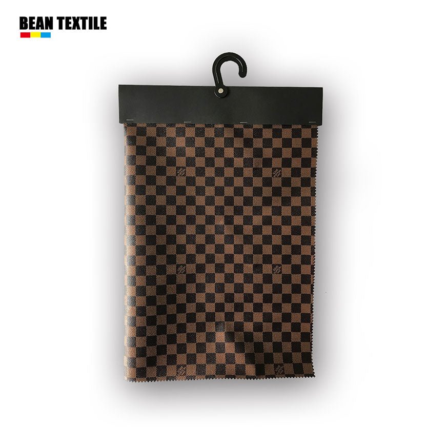 Brown LV vinyl Damier check pattern faux leather fabric by yard for wallet - mingfabricstore