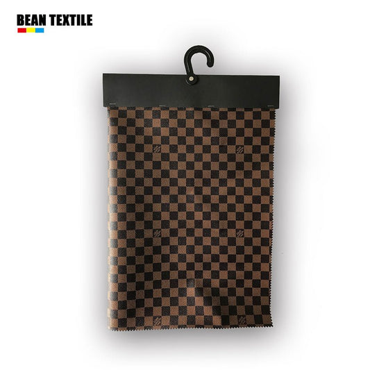 Brown LV vinyl Damier check pattern faux leather fabric by yard for wallet - mingfabricstore