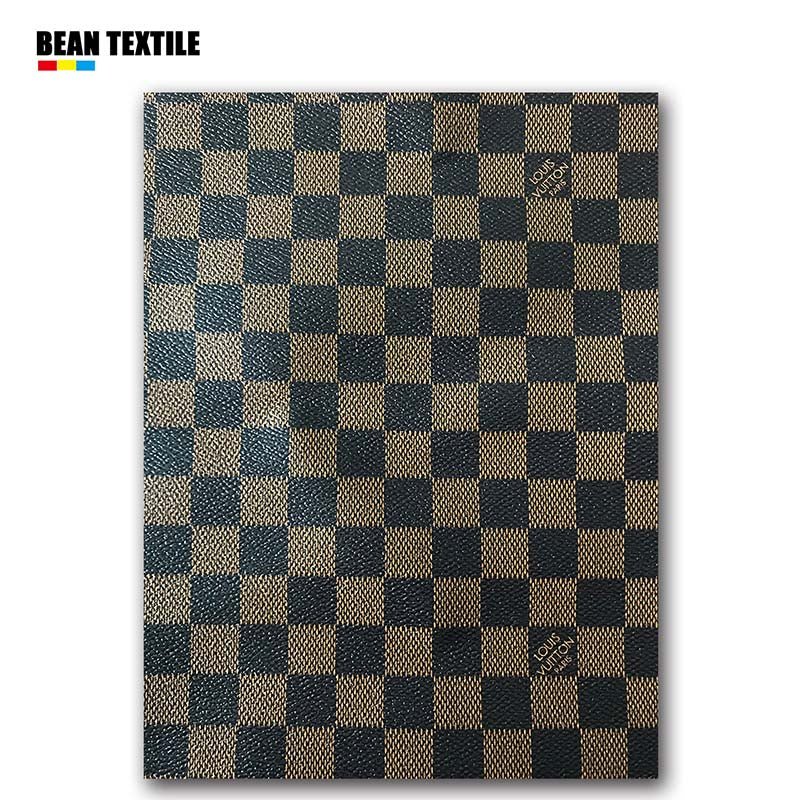 Brown LV vinyl Damier check pattern faux leather fabric by yard for wallet - mingfabricstore
