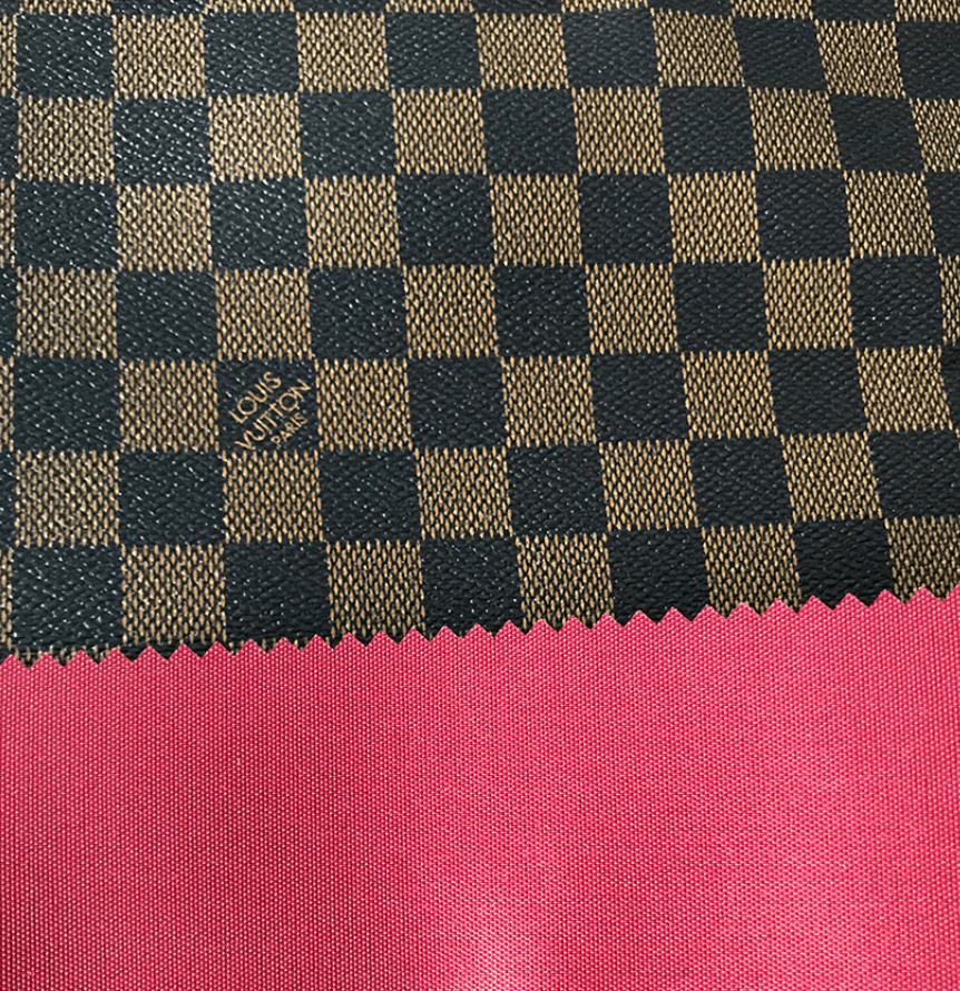 Brown LV vinyl Damier check pattern faux leather fabric by yard for wallet - mingfabricstore