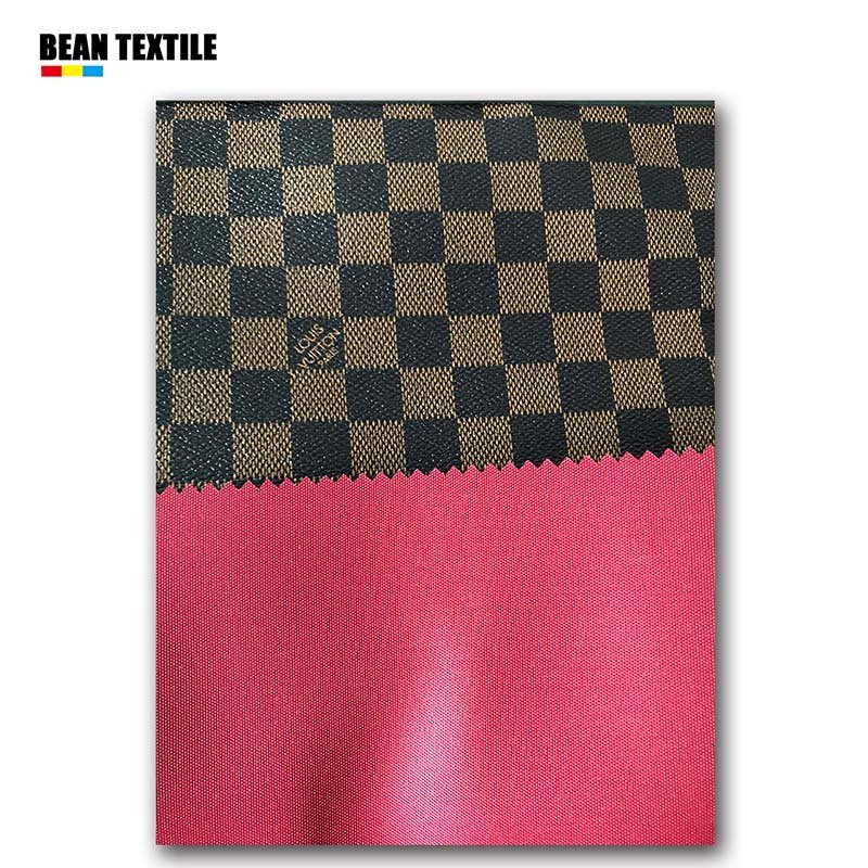 Brown LV vinyl Damier check pattern faux leather fabric by yard for wallet - mingfabricstore