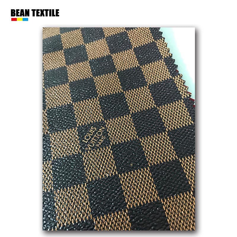 Brown LV vinyl Damier check pattern faux leather fabric by yard for wallet - mingfabricstore