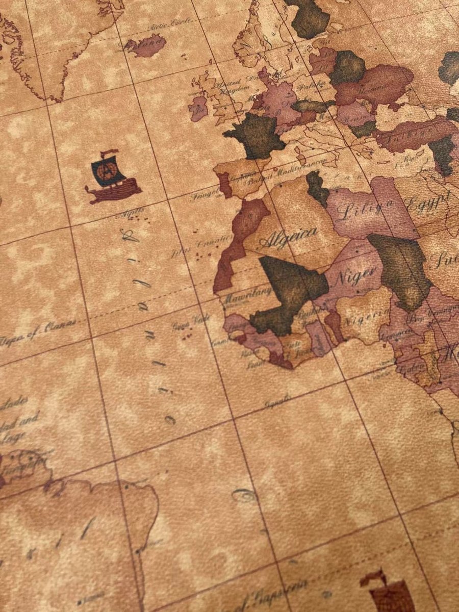 Brown Warm World Map Soft Leather for Bag Sofa Furniture Custom - mingfabricstore