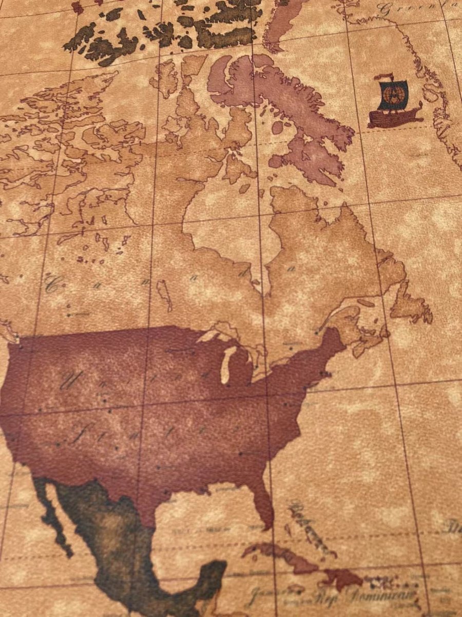 Brown Warm World Map Soft Leather for Bag Sofa Furniture Custom - mingfabricstore