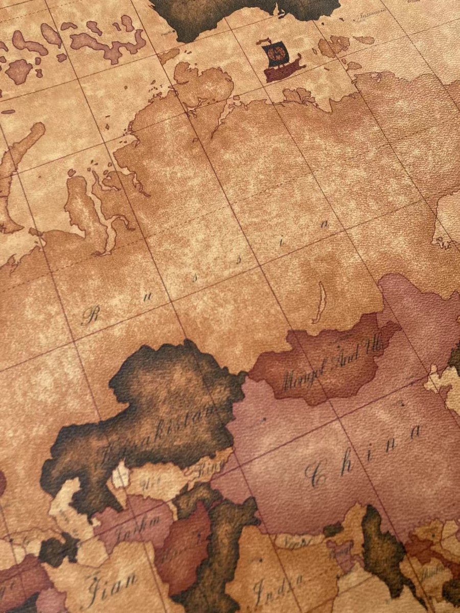 Brown Warm World Map Soft Leather for Bag Sofa Furniture Custom - mingfabricstore