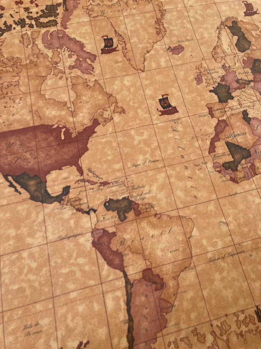 Brown Warm World Map Soft Leather for Bag Sofa Furniture Custom - mingfabricstore