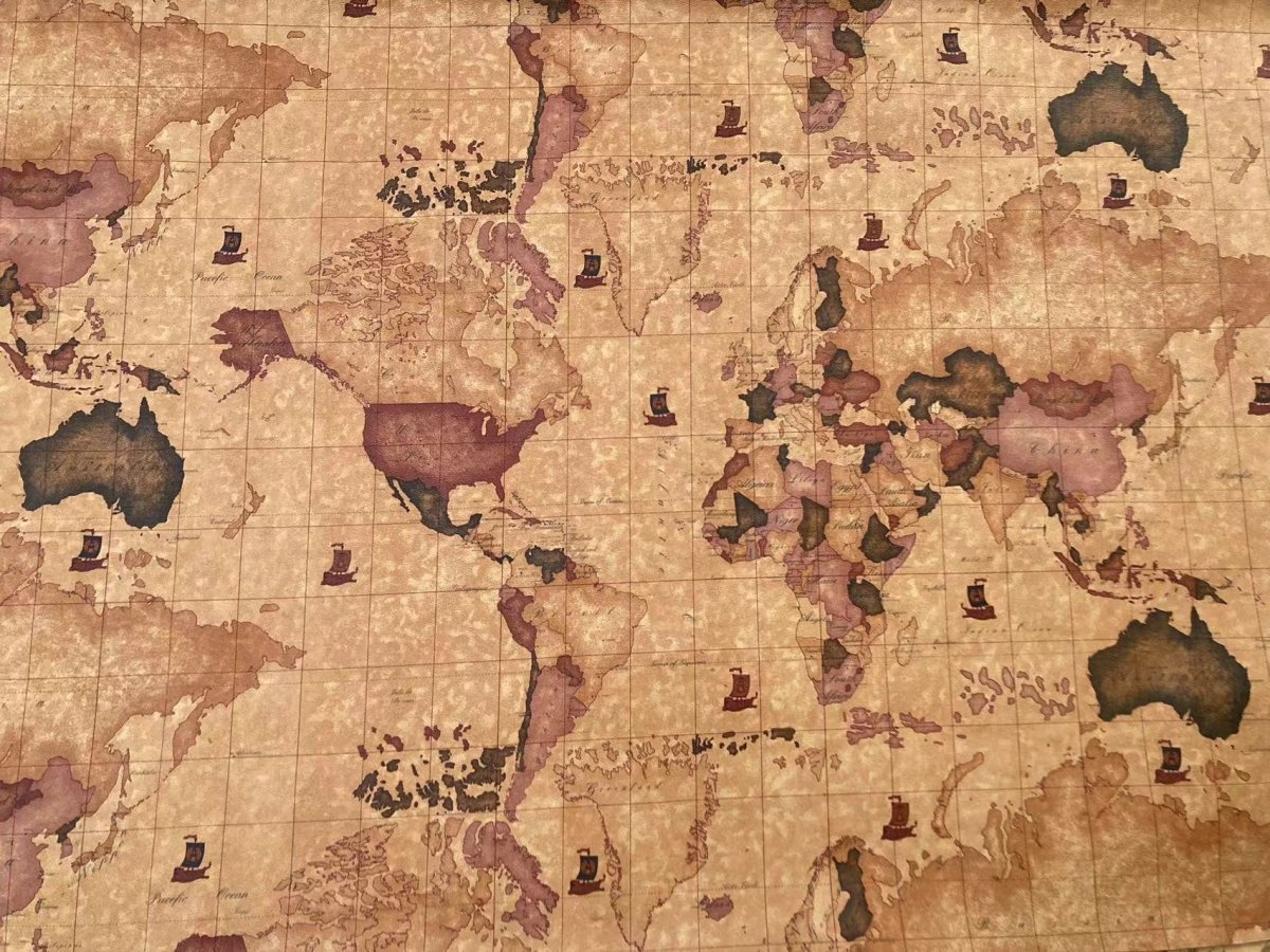 Brown Warm World Map Soft Leather for Bag Sofa Furniture Custom - mingfabricstore