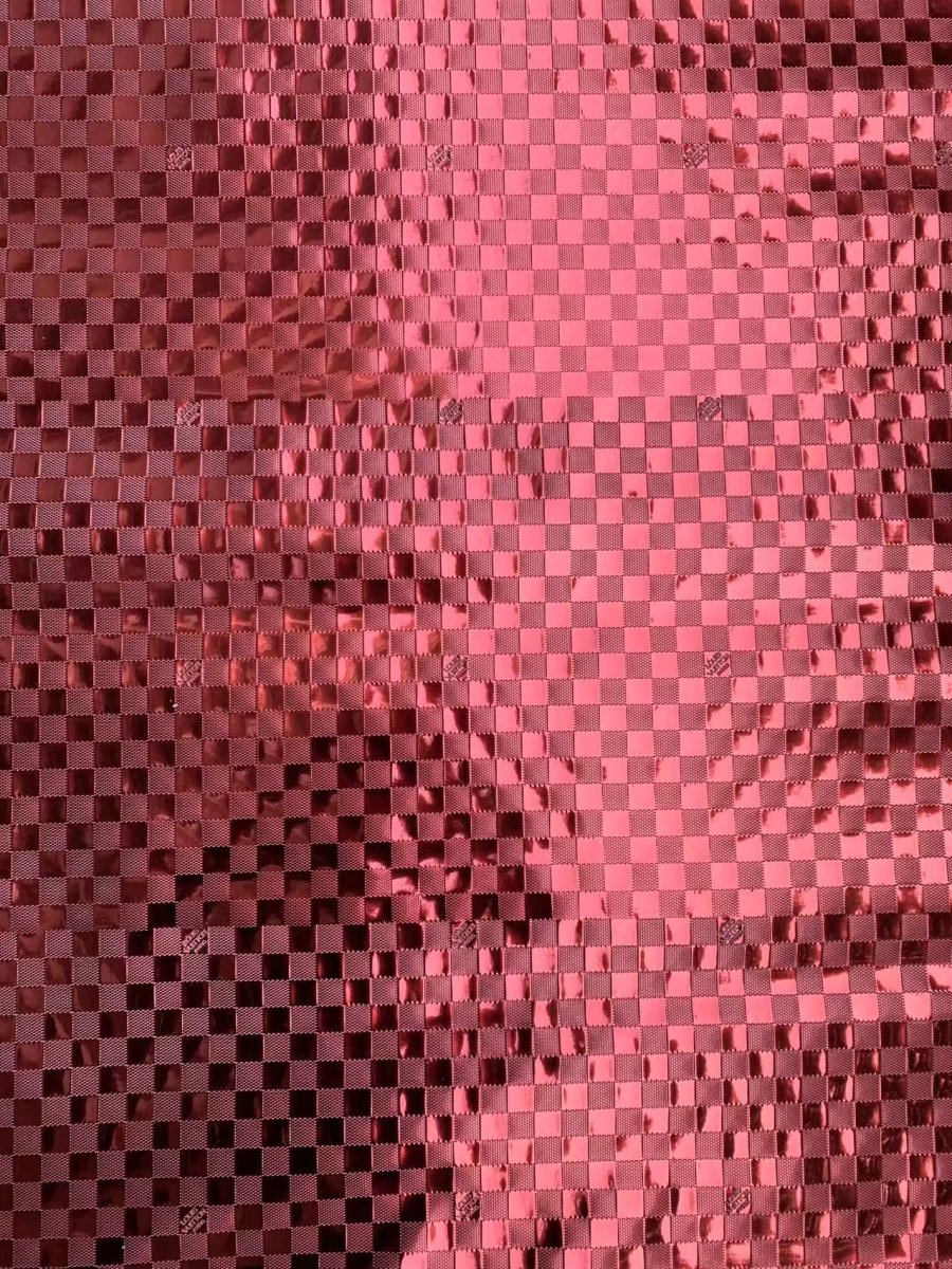 Burgundy Red Reflective Damier LV Designer Vinyl for DIY Crafts Handmade Custom Sneakers - mingfabricstore