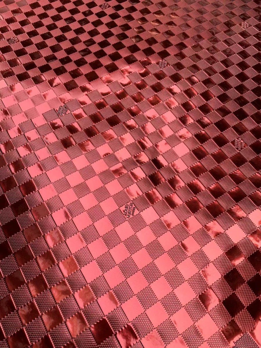 Burgundy Red Reflective Damier LV Designer Vinyl for DIY Crafts Handmade Custom Sneakers - mingfabricstore