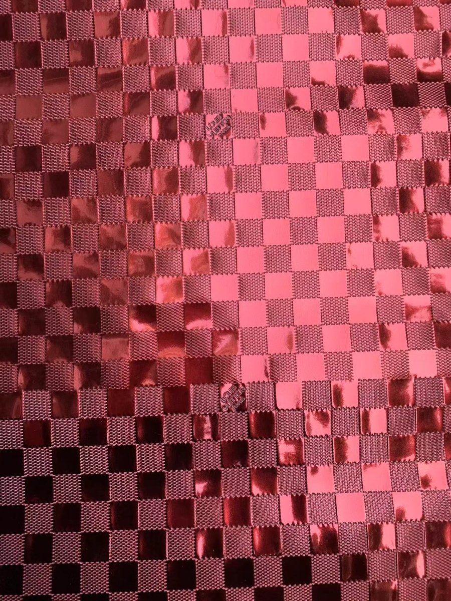 Burgundy Red Reflective Damier LV Designer Vinyl for DIY Crafts Handmade Custom Sneakers - mingfabricstore