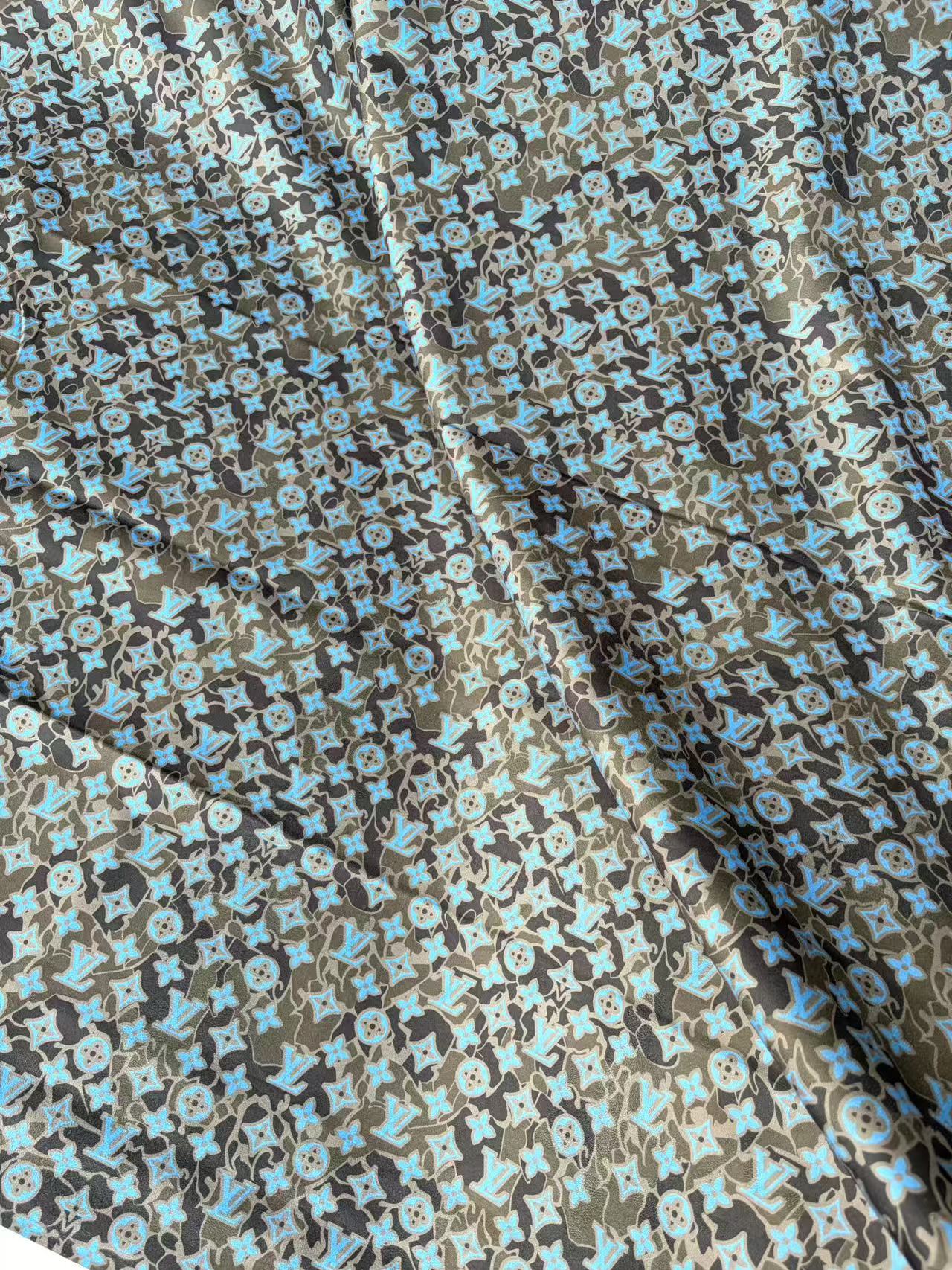 Black Blue LV Camo Suede Wrap Velvet Upholstery Fabric for Speaker Cover