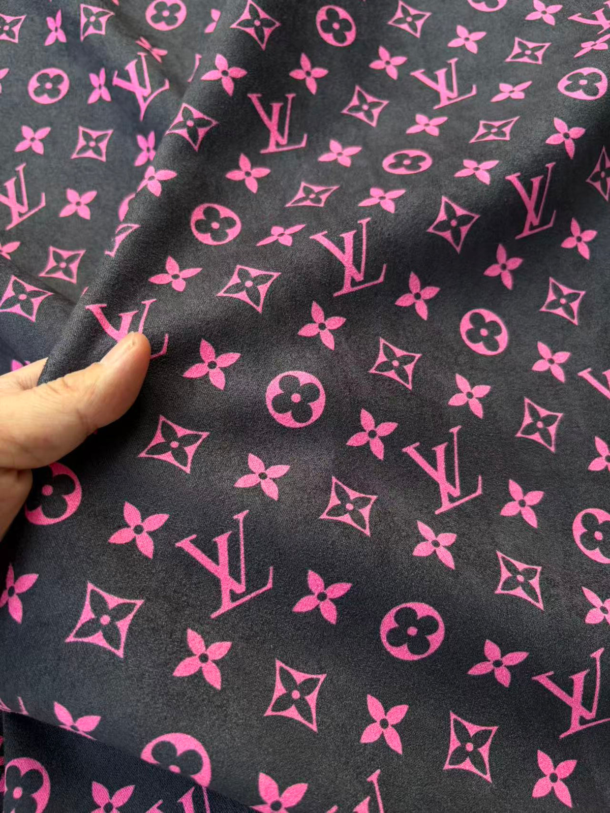 Black Pink Louis Vuitton Suede Stretchy Car Headliner DIY Upholstery Fabric