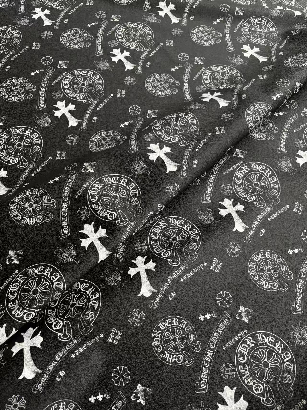 Black White Chrome Heart DIY Leather Sheet for Crafts Sewing Projects