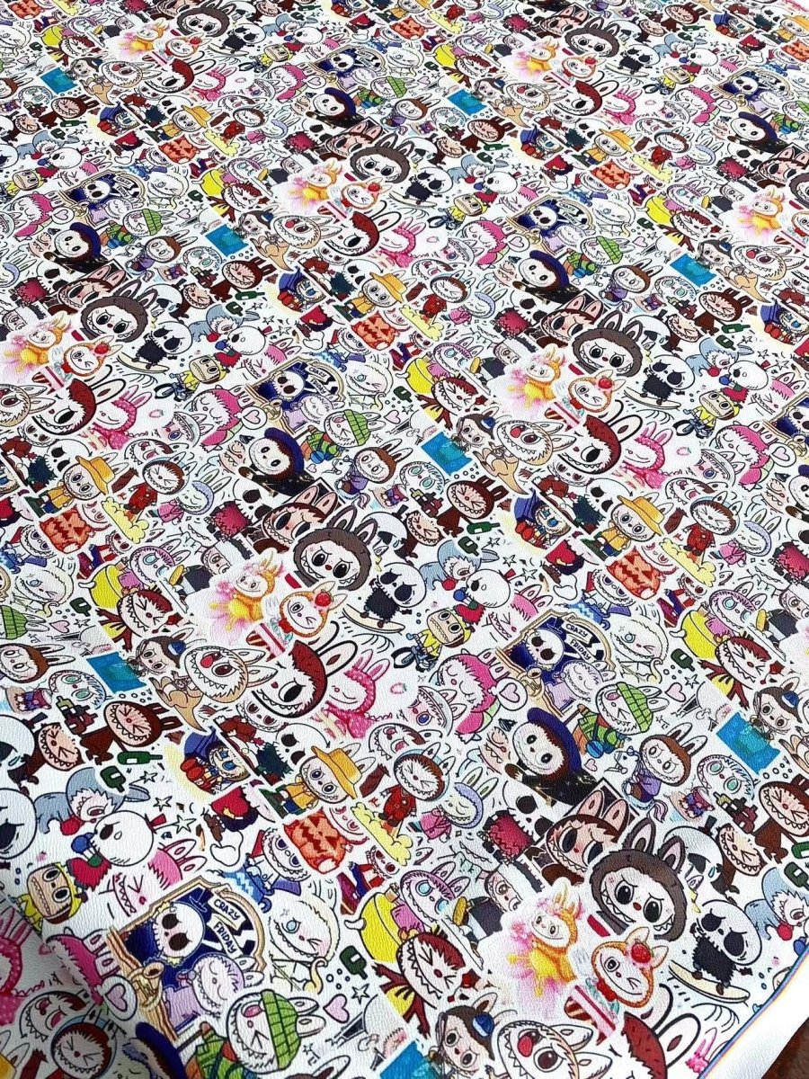 Cartoon Labubu Doll Faux Leather Vinyl for Custom DIY Handmade Projects - mingfabricstore