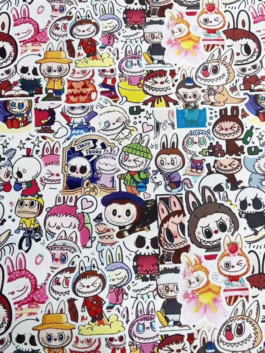 Cartoon Labubu Doll Faux Leather Vinyl for Custom DIY Handmade Projects - mingfabricstore