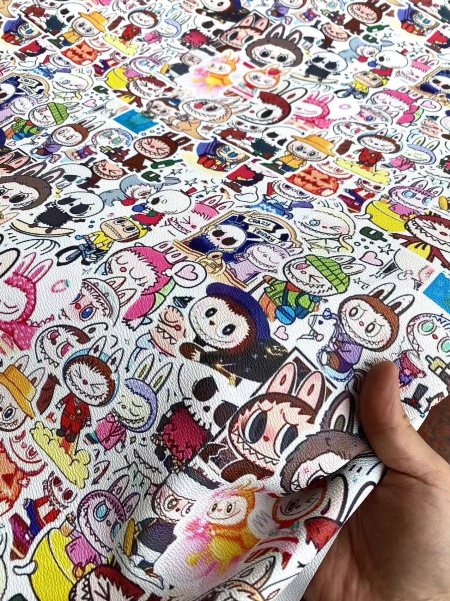 Cartoon Labubu Doll Faux Leather Vinyl for Custom DIY Handmade Projects - mingfabricstore