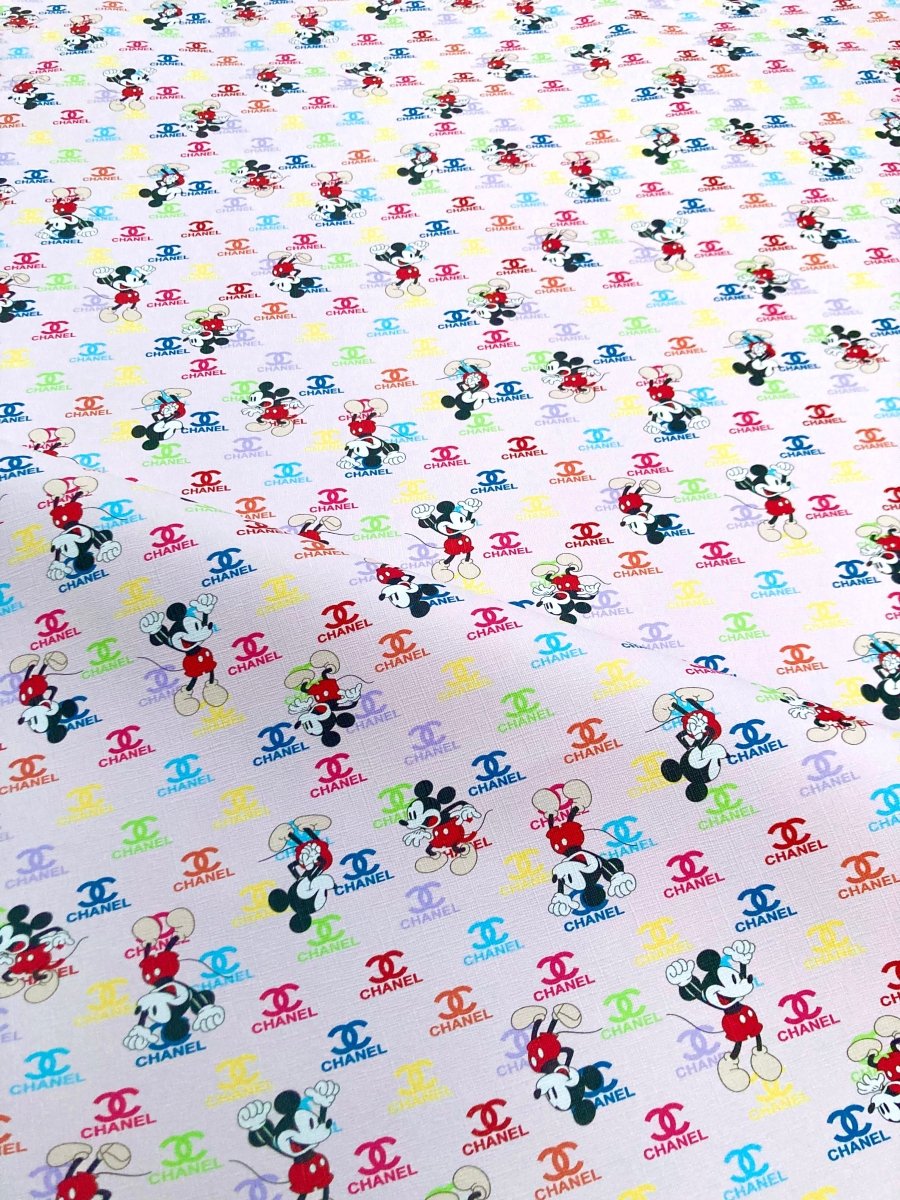 Cartoon Mickey Fabric Chanel Leather Vinyl for Custom DIY Crafts Gift Upholstery - mingfabricstore