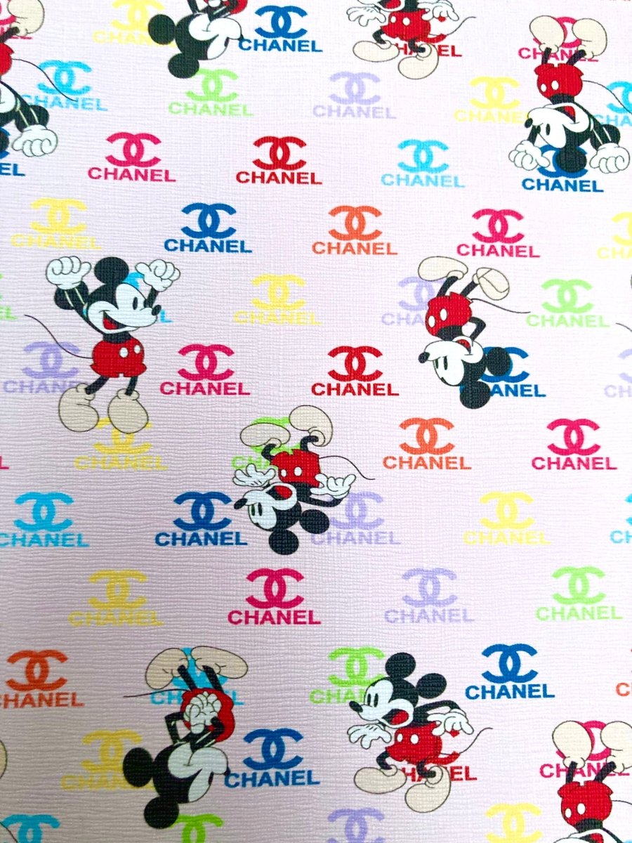 Cartoon Mickey Fabric Chanel Leather Vinyl for Custom DIY Crafts Gift Upholstery - mingfabricstore
