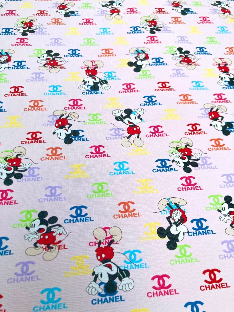 Cartoon Mickey Fabric Chanel Leather Vinyl for Custom DIY Crafts Gift Upholstery - mingfabricstore