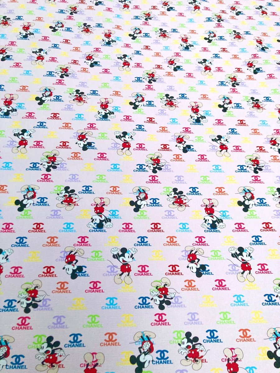 Cartoon Mickey Fabric Chanel Leather Vinyl for Custom DIY Crafts Gift Upholstery - mingfabricstore