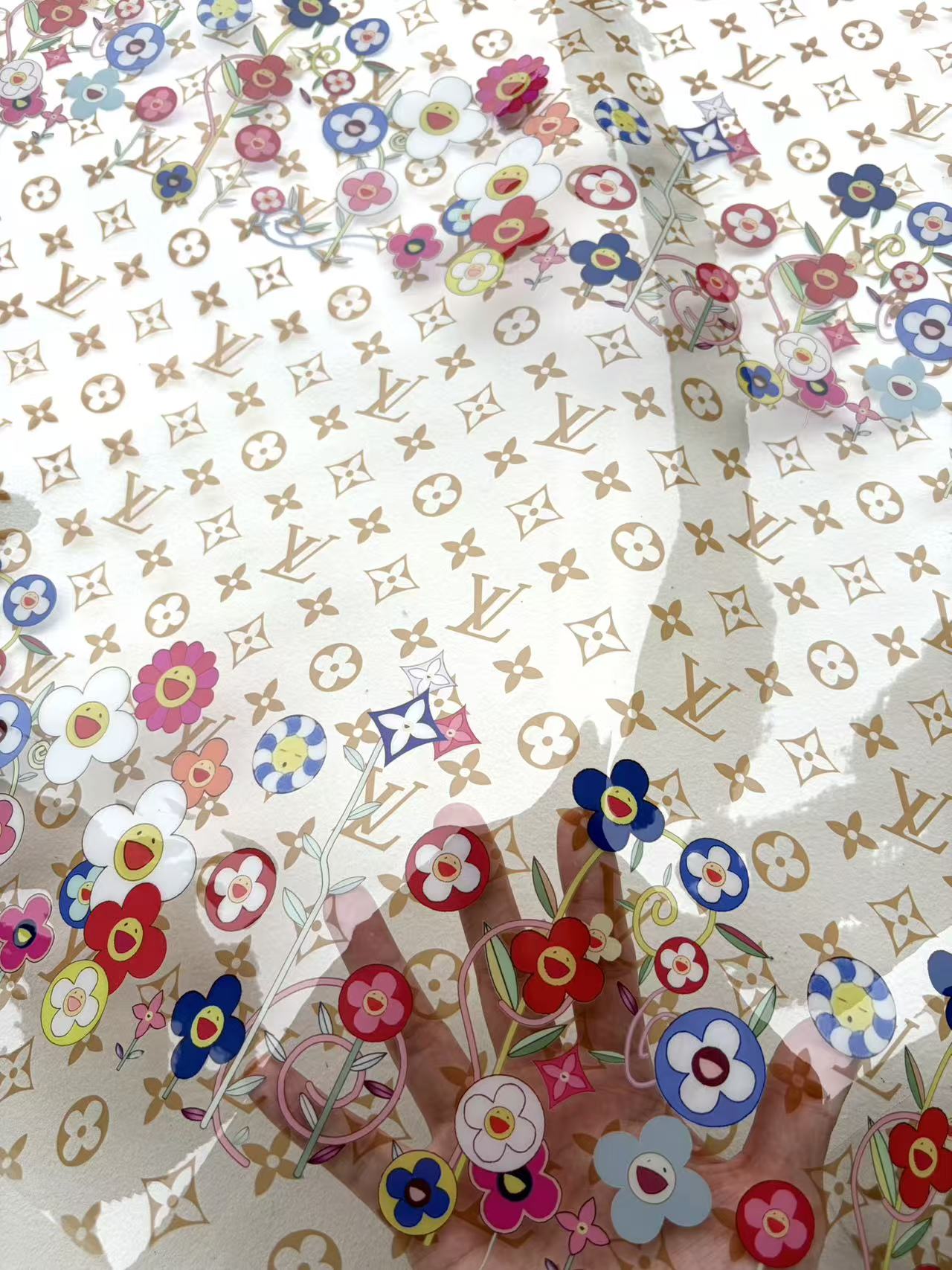 Transparent Takashi Murakami LV PVC Raincoat Jelly Bag Fabric