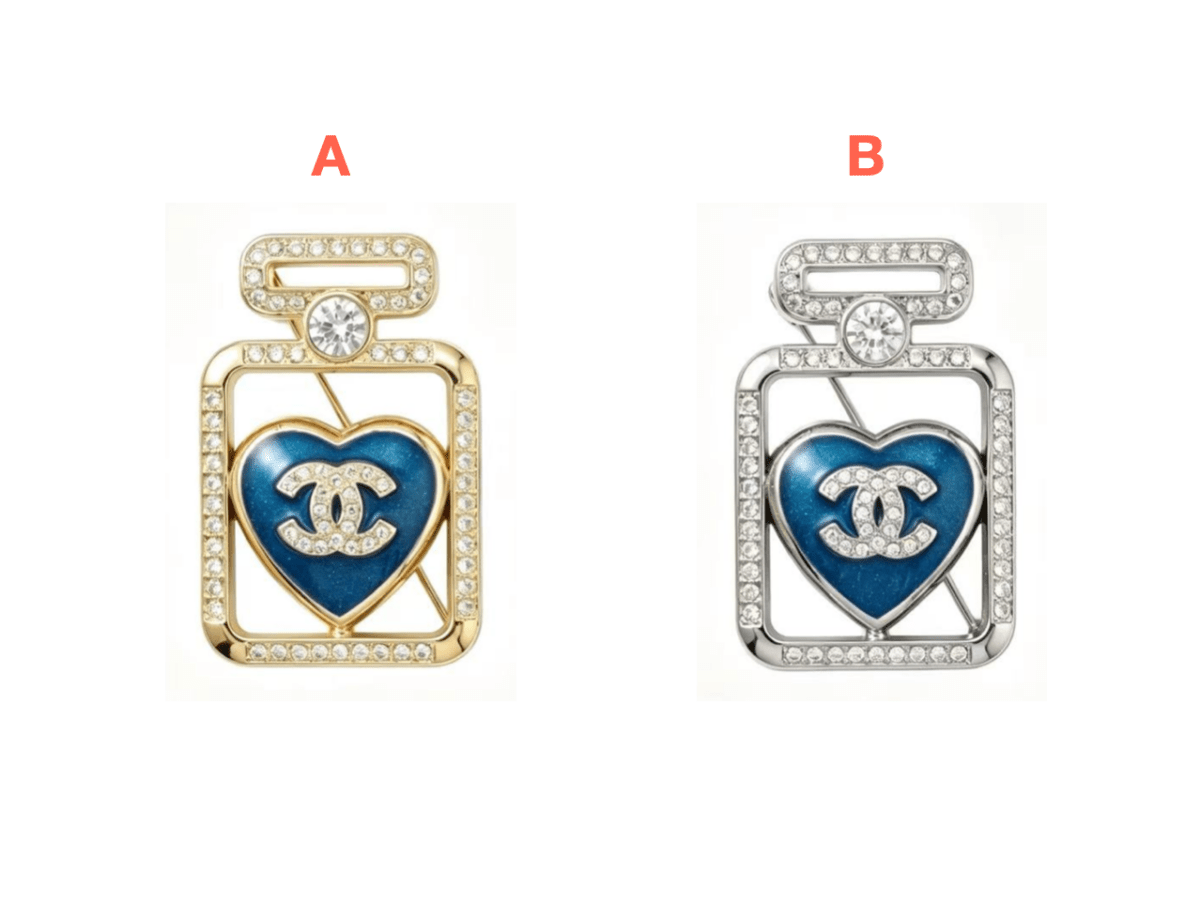 Chanel - Inspired Perfume Bottle Heart Brooch for Women, Luxury Designer Style Pin - mingfabricstore