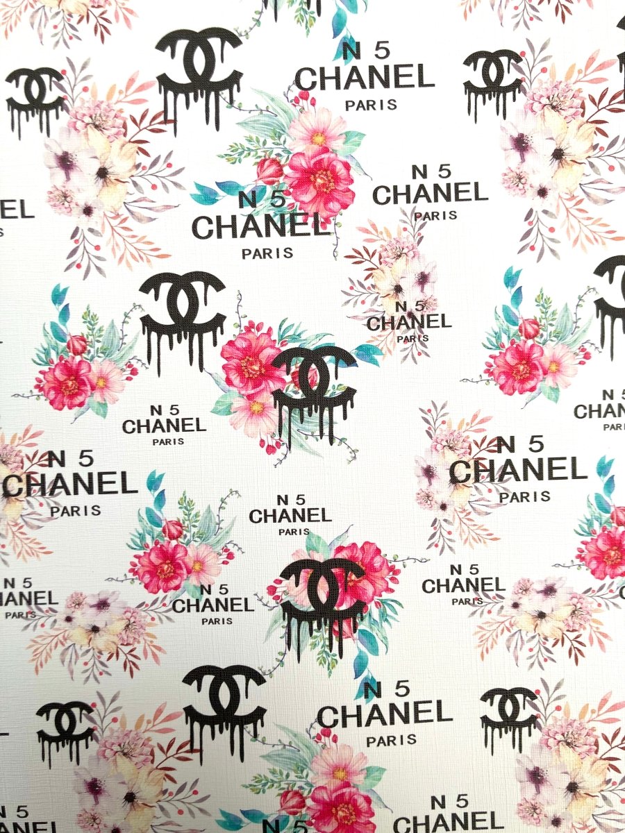 Chanel N5 Paris Custom Vinyl Leather Fabric Sold by Yard for DIY Sewing Upholstery - mingfabricstore